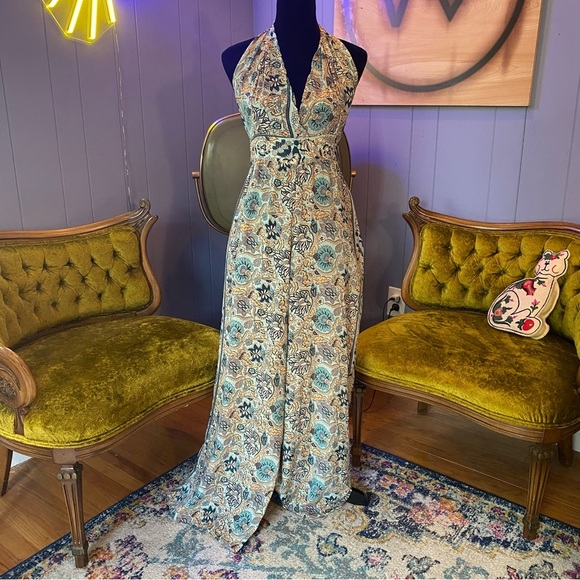 Vintage Pants - Vintage Zury Floral Boho Silk Halter Jumper Size One Size
